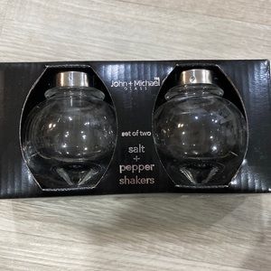 Brand new in box john and michael glass salt and pepper shakers